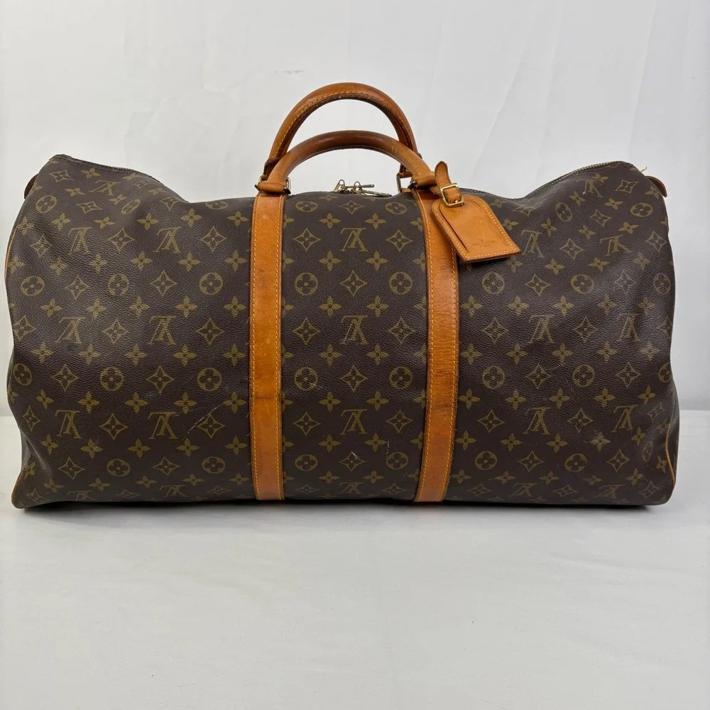 Louis Vuitton Keepall 60 Monogram Canvas Duffle Bag Brown Vintage FH1920